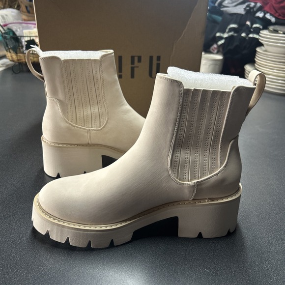 Elastic Chelsea Ankle Boots Fashion Low Chunky Heel Platform Short Booties 7.5 - Picture 6 of 8